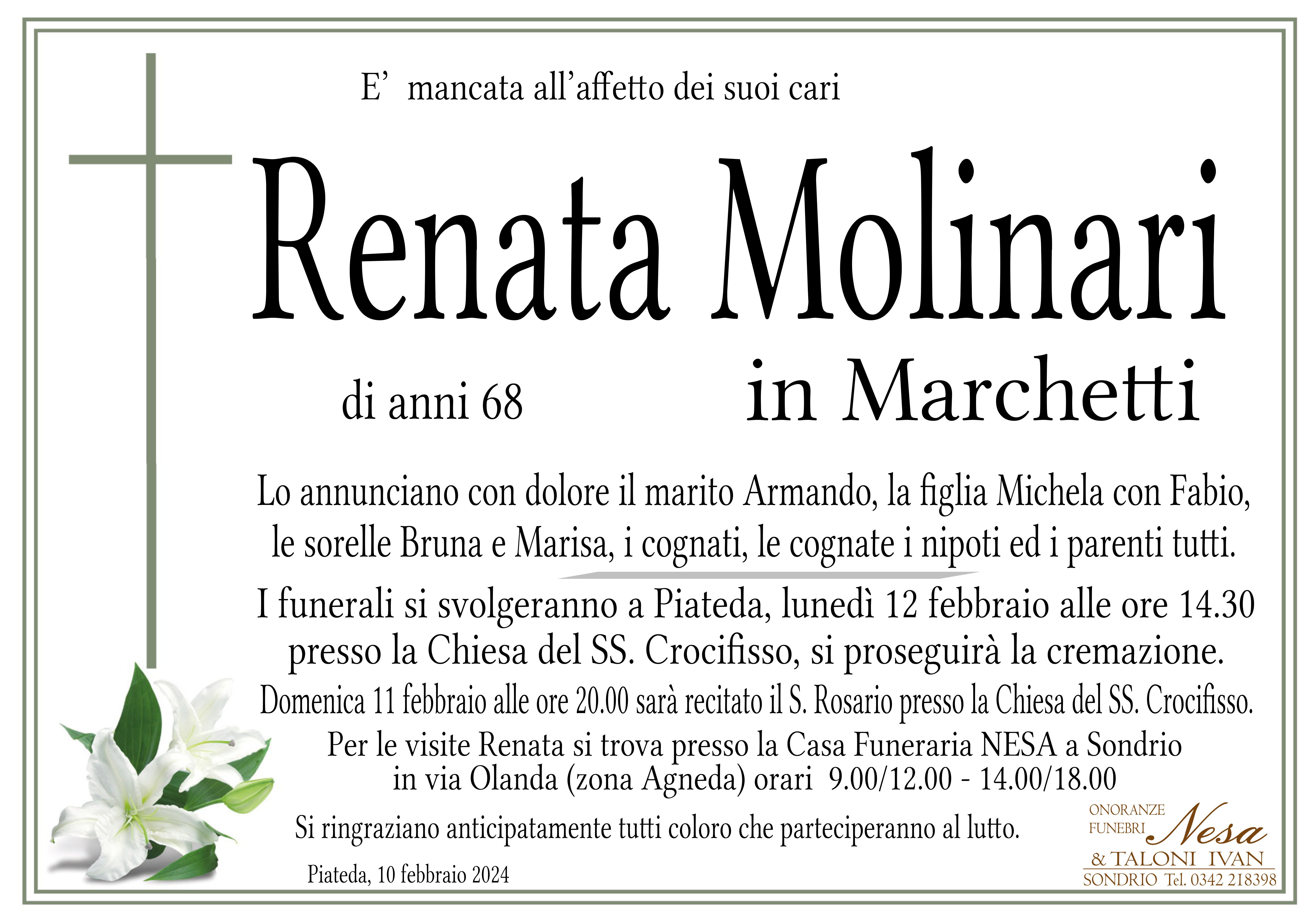 Necrologio Renata Molinari in Marchetti